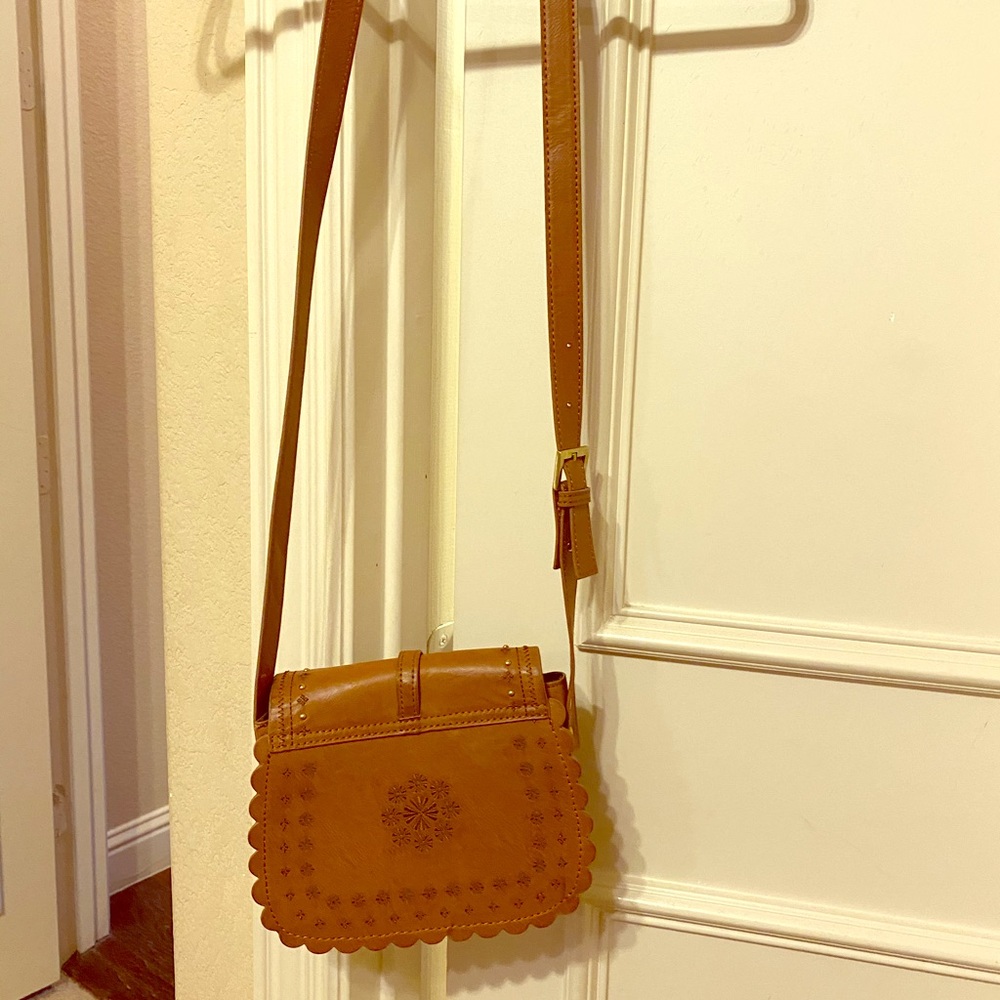 Brown leather embossed crossbody purse